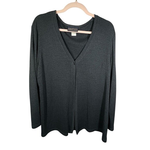 Herman Geist Vintage Charcoal Grey One Button Cardigan‎ Sweater Size Large - Picture 1 of 11